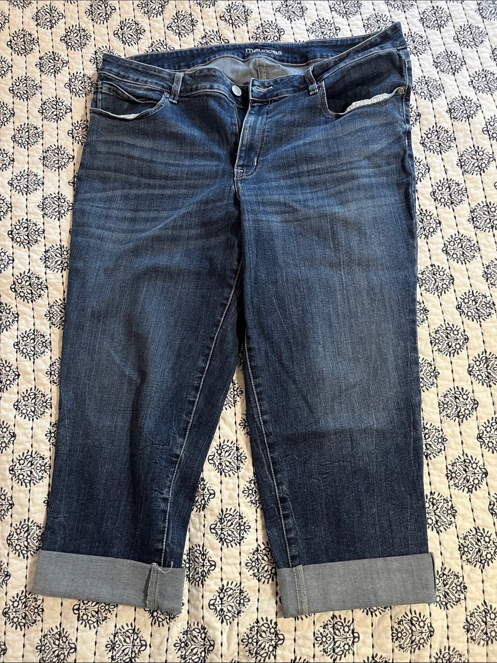Maurices Dark Blue Cropped Jeans with Cuffed Hem